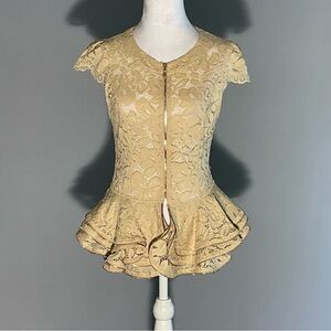 Oh Yes! Lace Peplum Top Triple Zip Layered Hem Front Zip Y2K Size M
